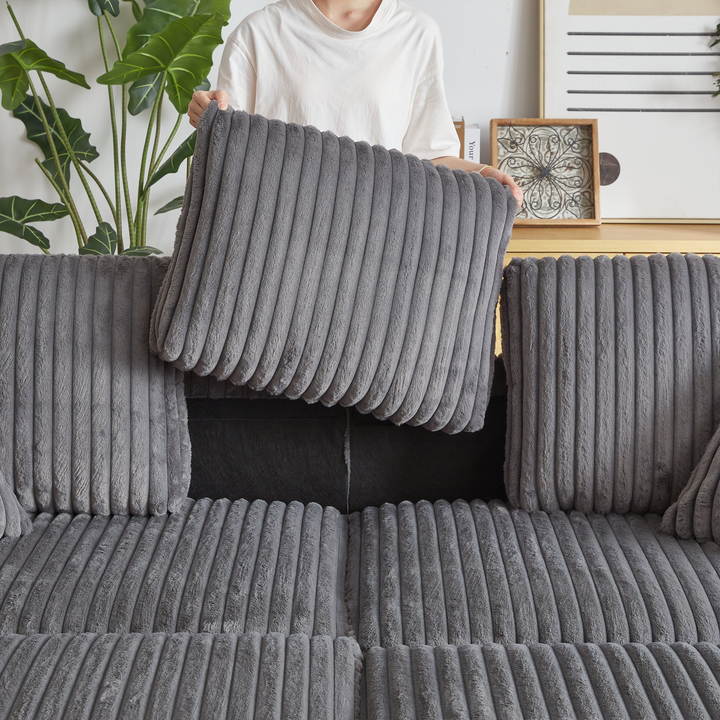 Buy farmhouse furniture Corduroy Comfy Deep-Seat Sofa with Ottoman, Storage and Cup-Holding Grooves - Modern Cottage Farmhouse Furniture