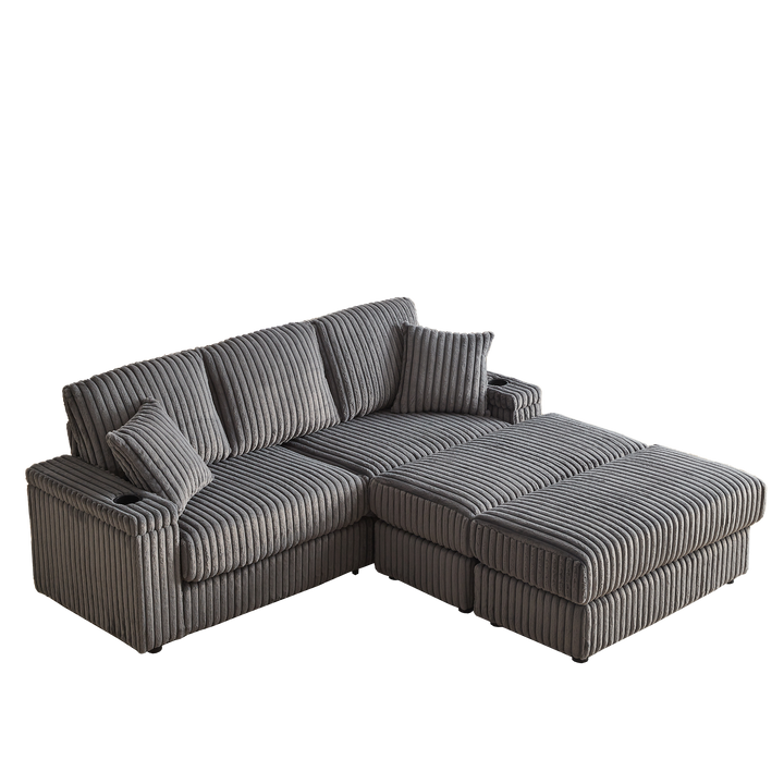 Buy farmhouse furniture Corduroy Comfy Deep-Seat Sofa with Ottoman, Storage and Cup-Holding Grooves - Modern Cottage Farmhouse Furniture