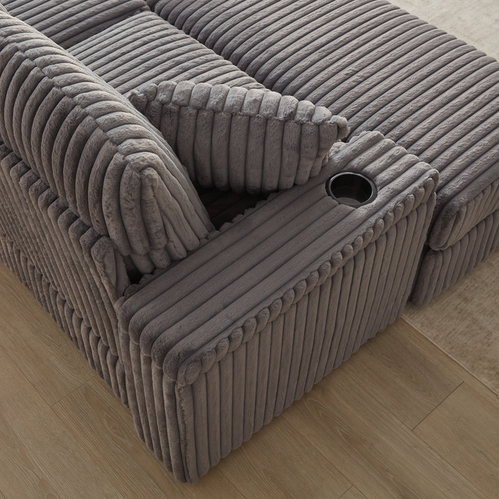 Buy farmhouse furniture Corduroy Comfy Deep-Seat Sofa with Ottoman, Storage and Cup-Holding Grooves - Modern Cottage Farmhouse Furniture