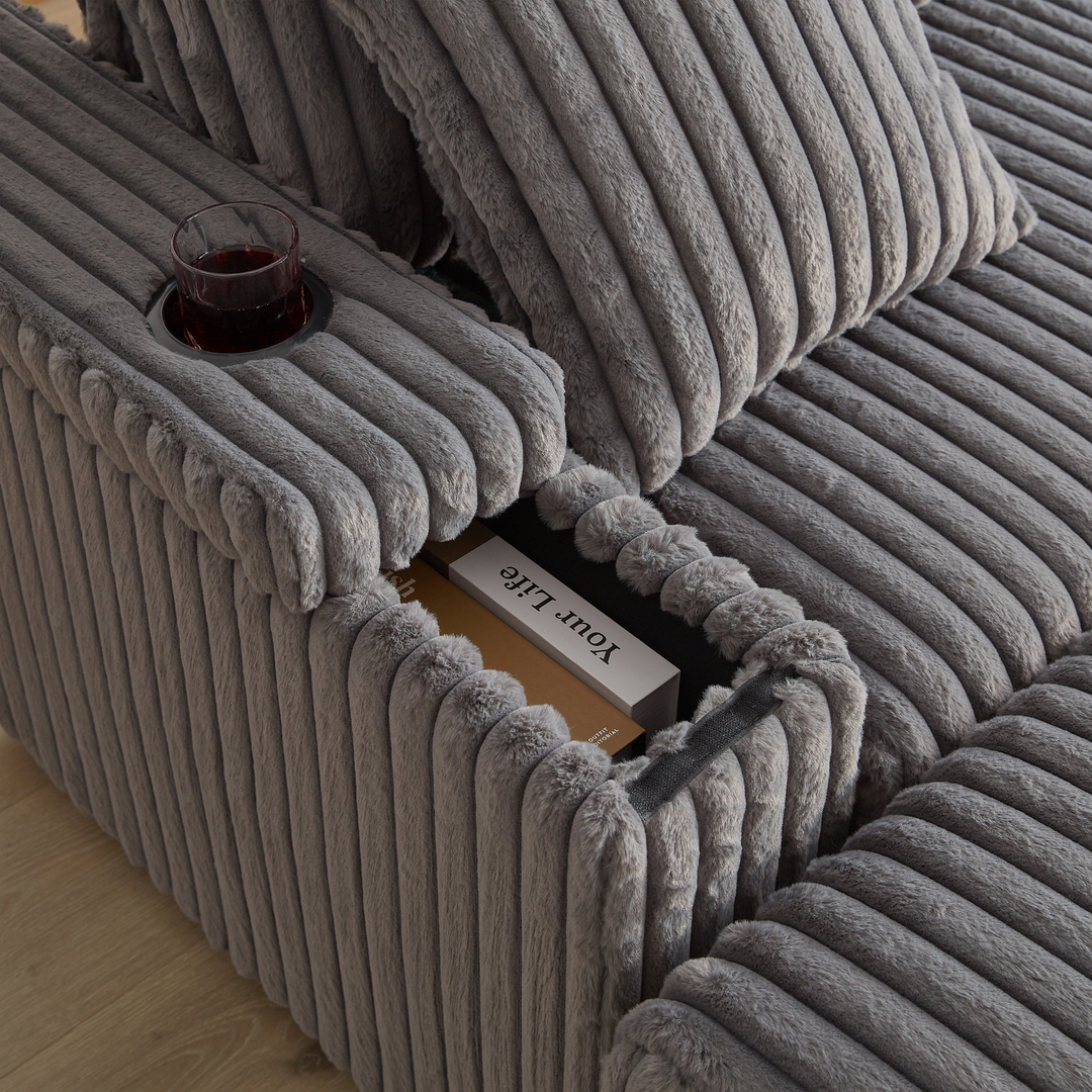 Buy farmhouse furniture Corduroy Comfy Deep-Seat Sofa with Ottoman, Storage and Cup-Holding Grooves - Modern Cottage Farmhouse Furniture