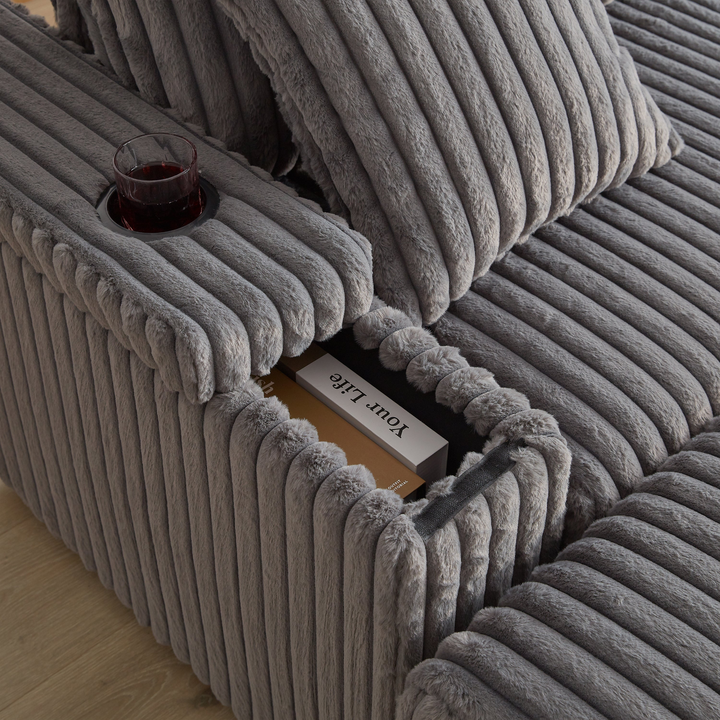 Buy farmhouse furniture Corduroy Comfy Deep-Seat Sofa with Ottoman, Storage and Cup-Holding Grooves - Modern Cottage Farmhouse Furniture