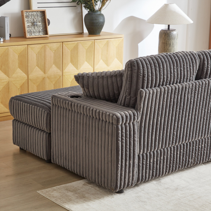 Buy farmhouse furniture Corduroy Comfy Deep-Seat Sofa with Ottoman, Storage and Cup-Holding Grooves - Modern Cottage Farmhouse Furniture