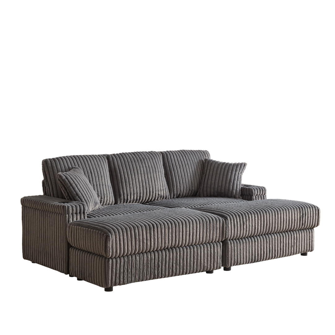 Buy farmhouse furniture Corduroy Comfy Deep-Seat Sofa with Ottoman, Storage and Cup-Holding Grooves - Modern Cottage Farmhouse Furniture