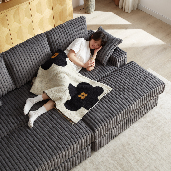 Buy farmhouse furniture Corduroy Comfy Deep-Seat Sofa with Ottoman, Storage and Cup-Holding Grooves - Modern Cottage Farmhouse Furniture