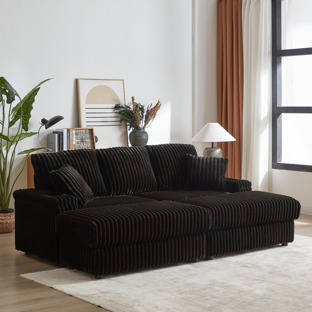 Buy farmhouse furniture Corduroy Comfy Deep-Seat Sofa with Ottoman, Storage and Cup-Holding Grooves - Modern Cottage Farmhouse Furniture