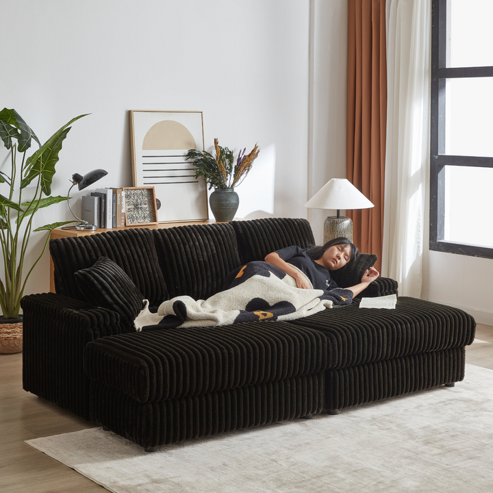Buy farmhouse furniture Corduroy Comfy Deep-Seat Sofa with Ottoman, Storage and Cup-Holding Grooves - Modern Cottage Farmhouse Furniture
