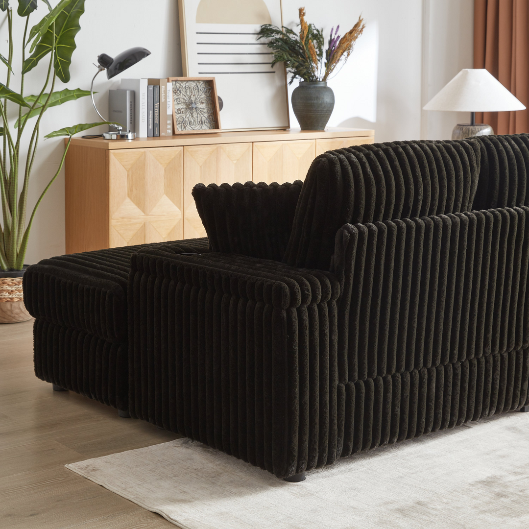 Buy farmhouse furniture Corduroy Comfy Deep-Seat Sofa with Ottoman, Storage and Cup-Holding Grooves - Modern Cottage Farmhouse Furniture