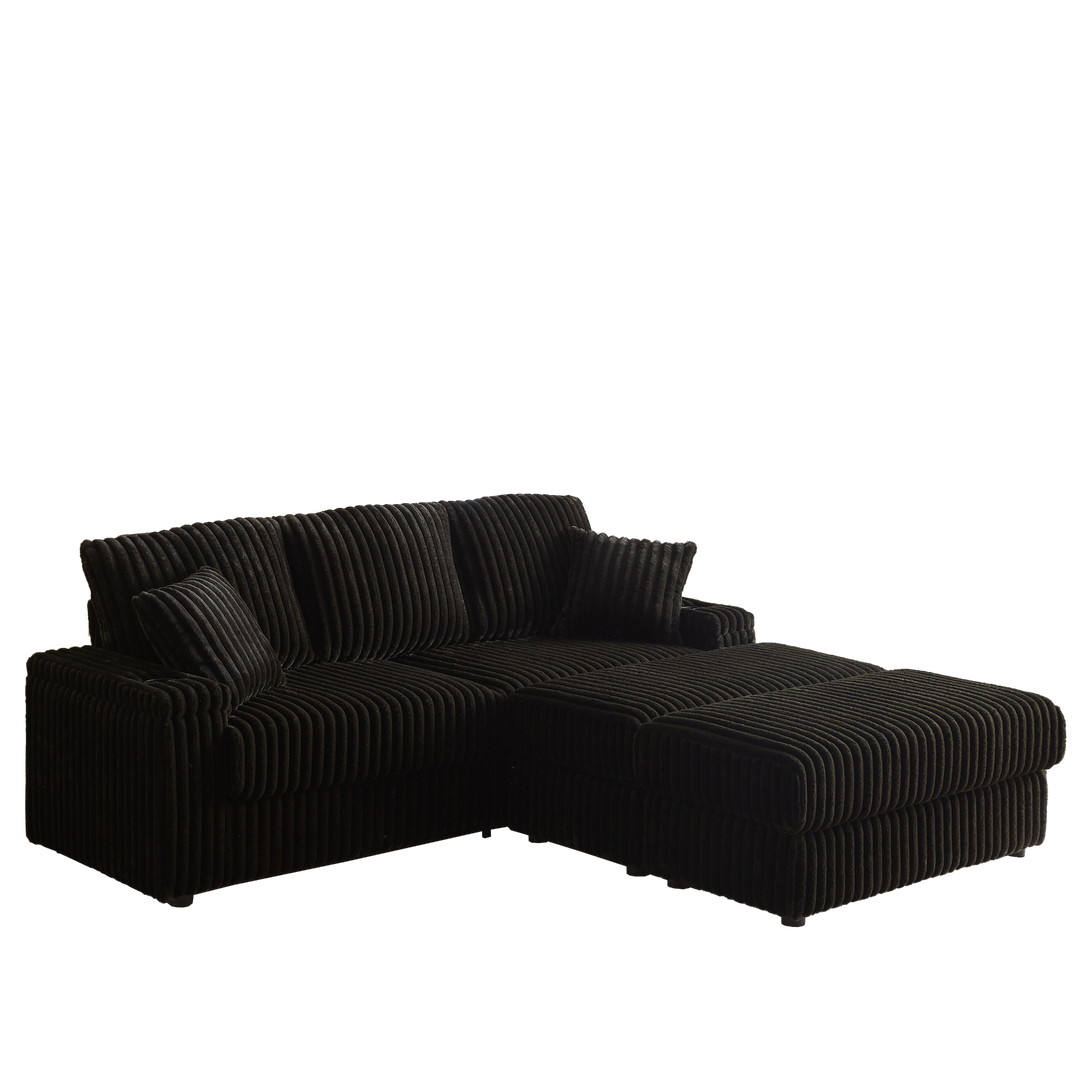 Buy farmhouse furniture Corduroy Comfy Deep-Seat Sofa with Ottoman, Storage and Cup-Holding Grooves - Modern Cottage Farmhouse Furniture