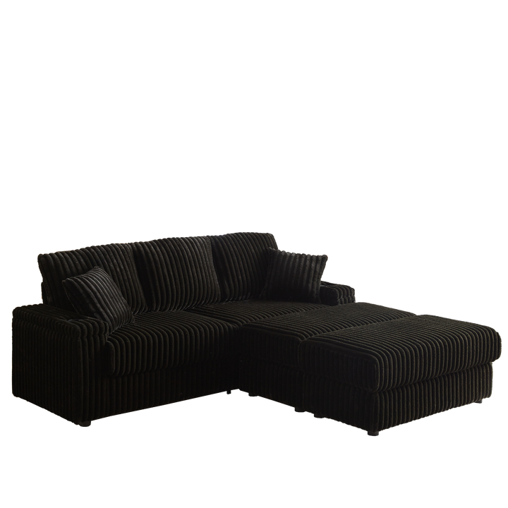 Buy farmhouse furniture Corduroy Comfy Deep-Seat Sofa with Ottoman, Storage and Cup-Holding Grooves - Modern Cottage Farmhouse Furniture