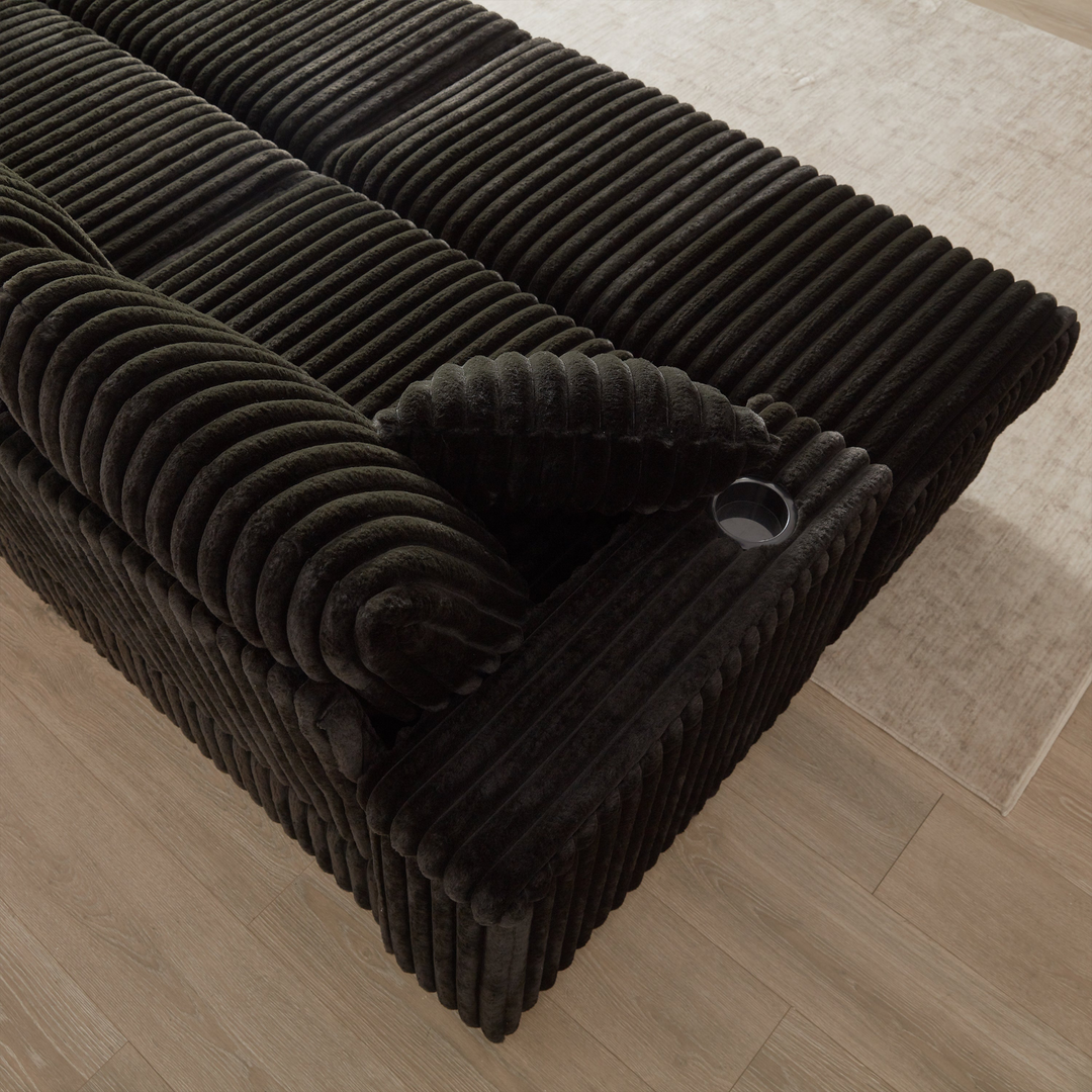 Buy farmhouse furniture Corduroy Comfy Deep-Seat Sofa with Ottoman, Storage and Cup-Holding Grooves - Modern Cottage Farmhouse Furniture