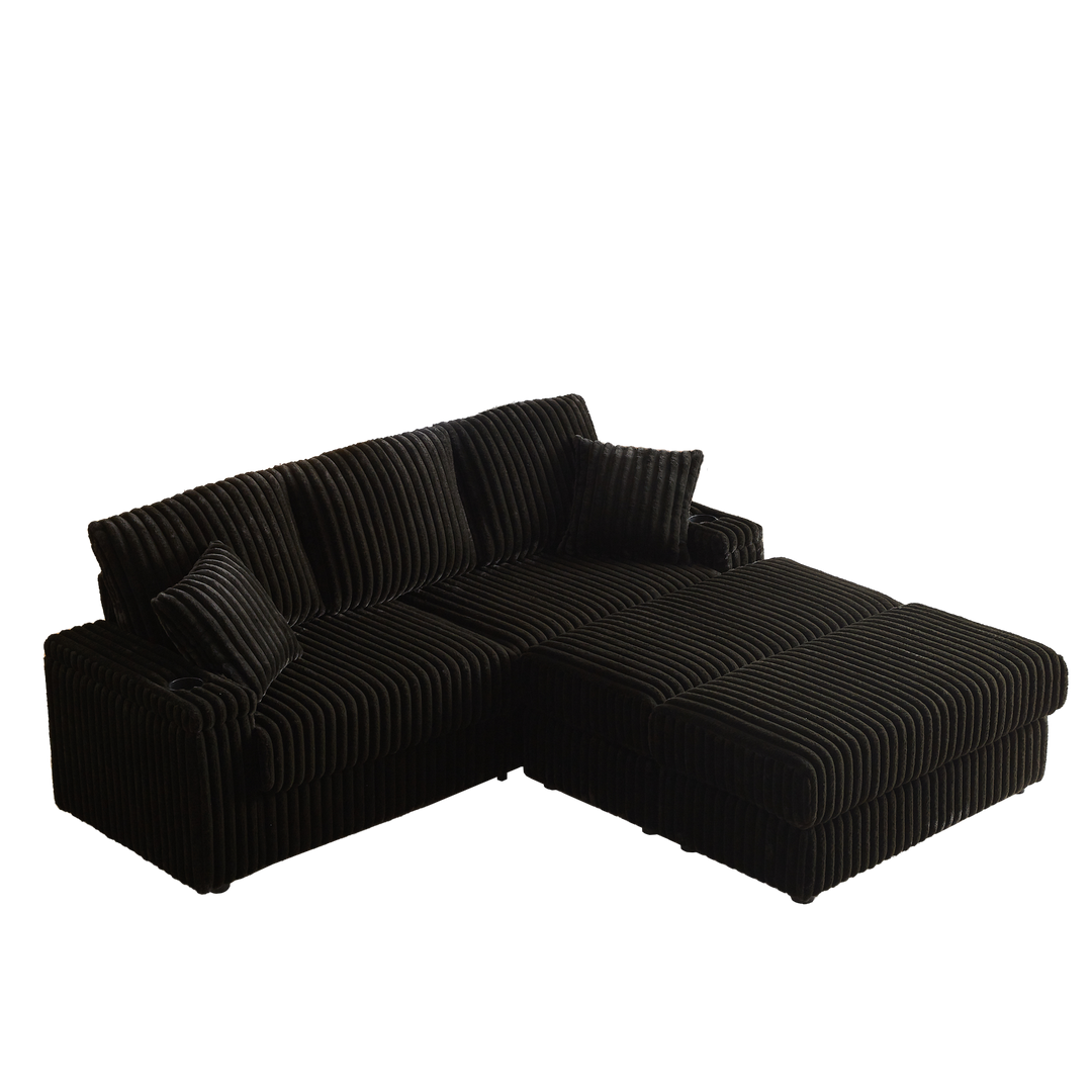 Buy farmhouse furniture Corduroy Comfy Deep-Seat Sofa with Ottoman, Storage and Cup-Holding Grooves - Modern Cottage Farmhouse Furniture