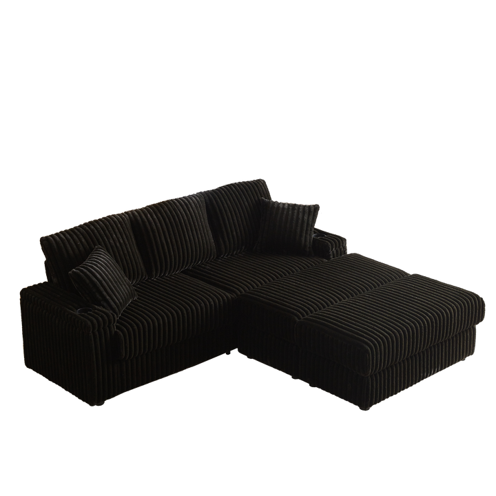 Buy farmhouse furniture Corduroy Comfy Deep-Seat Sofa with Ottoman, Storage and Cup-Holding Grooves - Modern Cottage Farmhouse Furniture