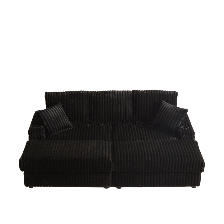 Buy farmhouse furniture Corduroy Comfy Deep-Seat Sofa with Ottoman, Storage and Cup-Holding Grooves - Modern Cottage Farmhouse Furniture