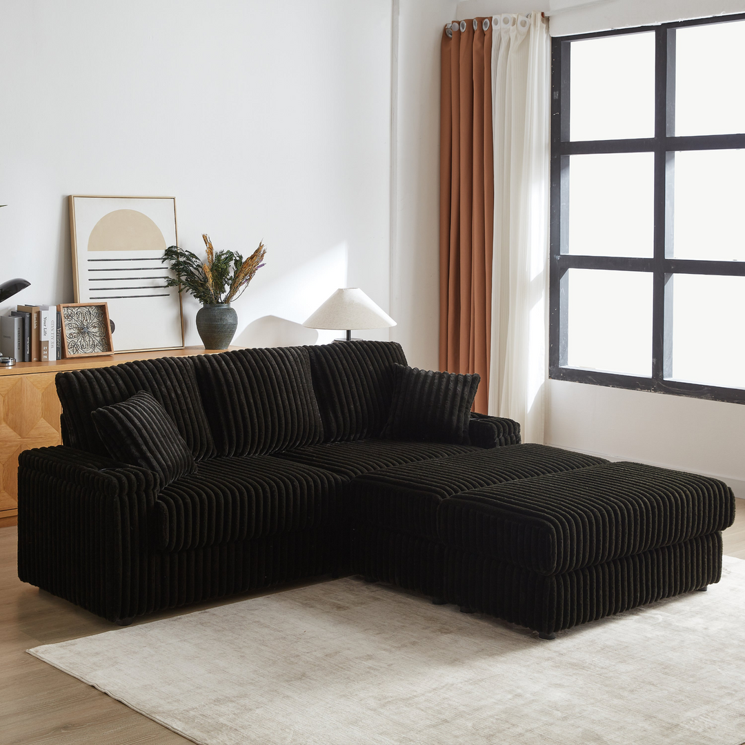 Buy farmhouse furniture Corduroy Comfy Deep-Seat Sofa with Ottoman, Storage and Cup-Holding Grooves - Modern Cottage Farmhouse Furniture