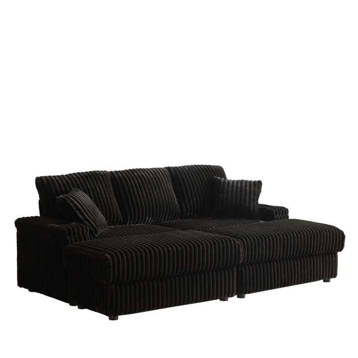 Buy farmhouse furniture Corduroy Comfy Deep-Seat Sofa with Ottoman, Storage and Cup-Holding Grooves - Modern Cottage Farmhouse Furniture