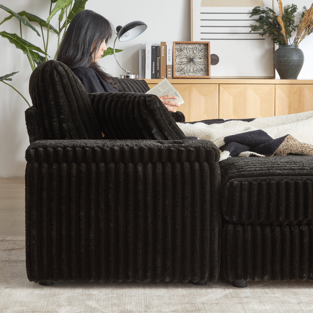 Buy farmhouse furniture Corduroy Comfy Deep-Seat Sofa with Ottoman, Storage and Cup-Holding Grooves - Modern Cottage Farmhouse Furniture