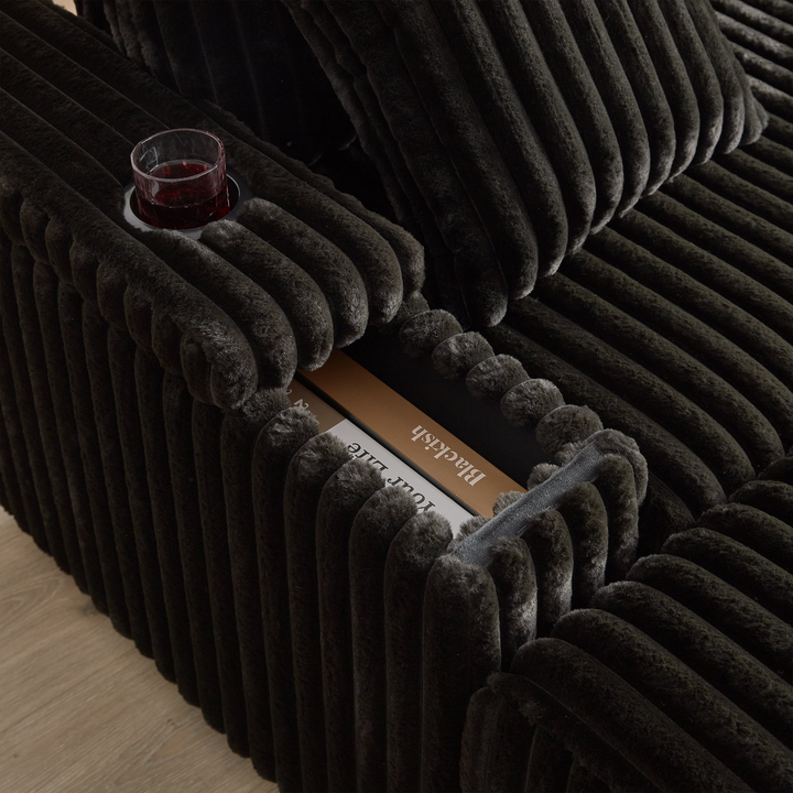 Buy farmhouse furniture Corduroy Comfy Deep-Seat Sofa with Ottoman, Storage and Cup-Holding Grooves - Modern Cottage Farmhouse Furniture