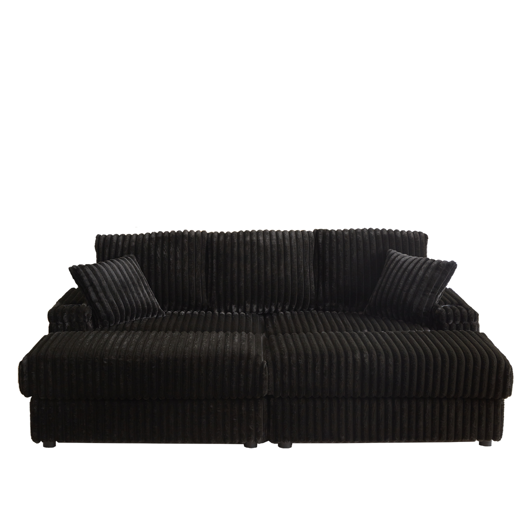 Buy farmhouse furniture Corduroy Comfy Deep-Seat Sofa with Ottoman, Storage and Cup-Holding Grooves - Modern Cottage Farmhouse Furniture
