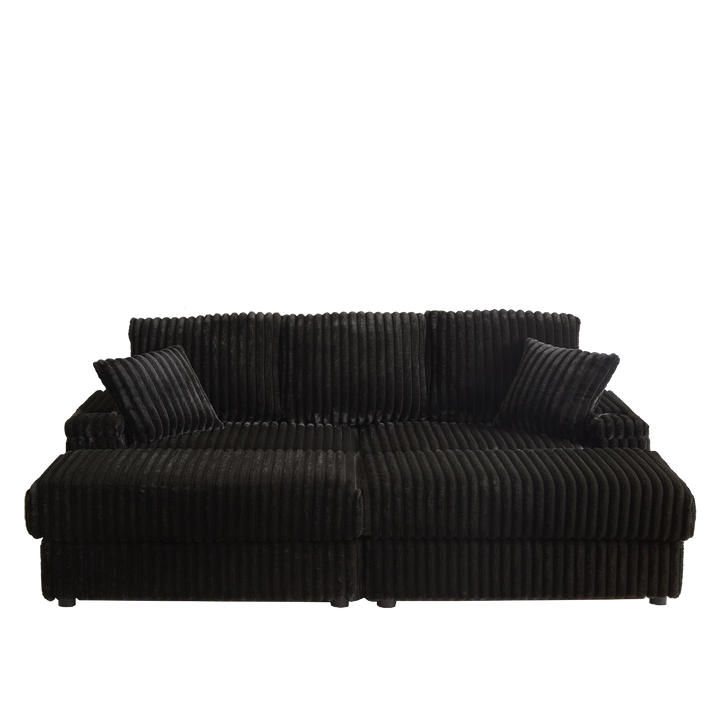 Buy farmhouse furniture Corduroy Comfy Deep-Seat Sofa with Ottoman, Storage and Cup-Holding Grooves - Modern Cottage Farmhouse Furniture