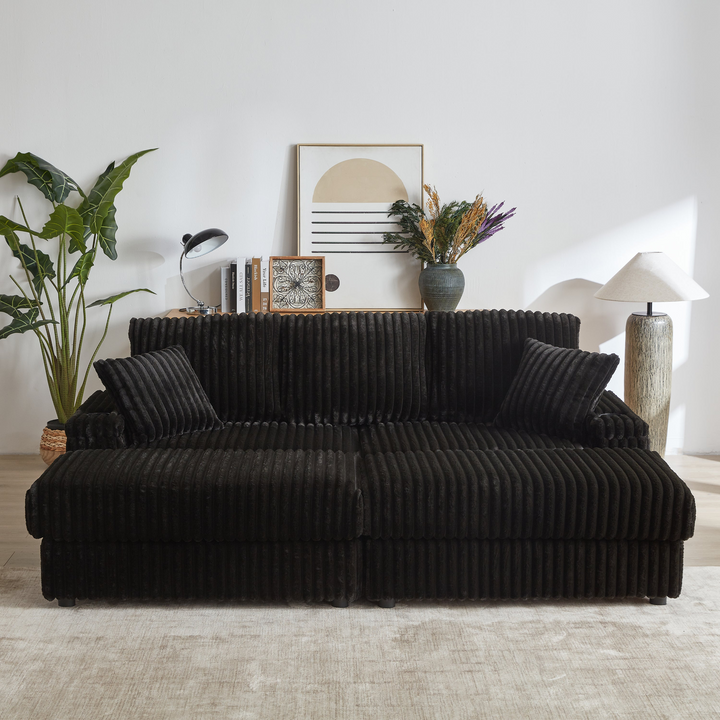 Buy farmhouse furniture Corduroy Comfy Deep-Seat Sofa with Ottoman, Storage and Cup-Holding Grooves - Modern Cottage Farmhouse Furniture