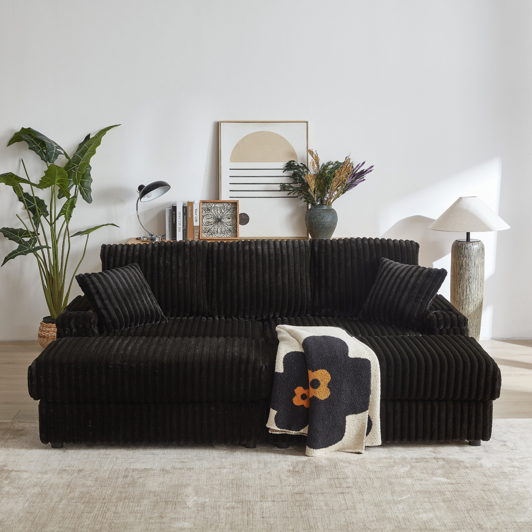 Buy farmhouse furniture Corduroy Comfy Deep-Seat Sofa with Ottoman, Storage and Cup-Holding Grooves - Modern Cottage Farmhouse Furniture
