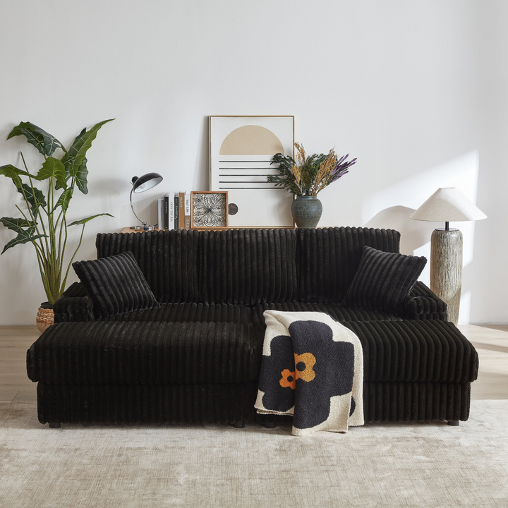 Buy farmhouse furniture Corduroy Comfy Deep-Seat Sofa with Ottoman, Storage and Cup-Holding Grooves - Modern Cottage Farmhouse Furniture
