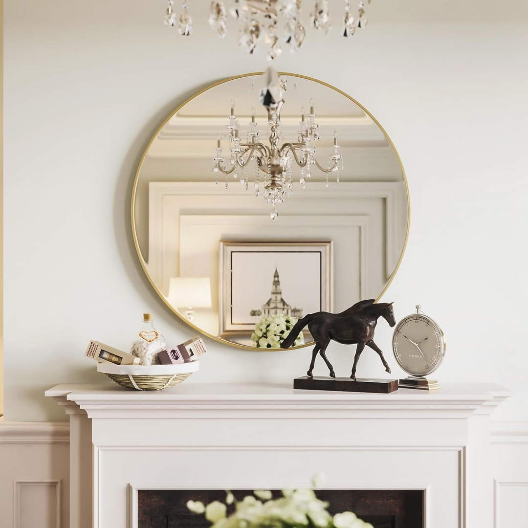 Buy farmhouse furniture Modern Farmhouse Bathroom Mirror | Round Metal Frame, 39 Inch - Modern Cottage Farmhouse Furniture