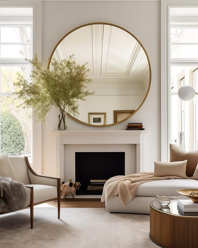Buy farmhouse furniture Modern Farmhouse Bathroom Mirror | Round Metal Frame, 39 Inch - Modern Cottage Farmhouse Furniture