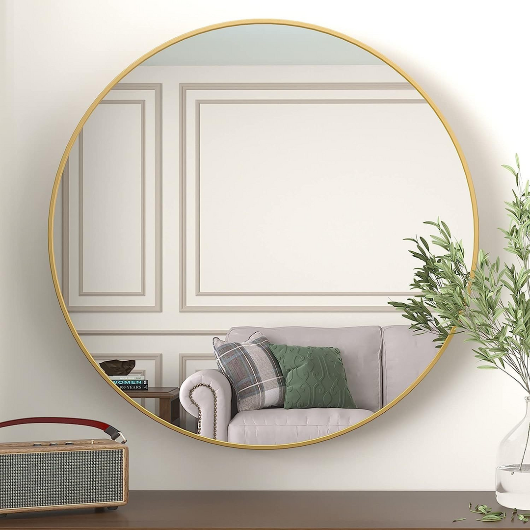 Buy farmhouse furniture Modern Farmhouse Bathroom Mirror | Round Metal Frame, 39 Inch - Modern Cottage Farmhouse Furniture