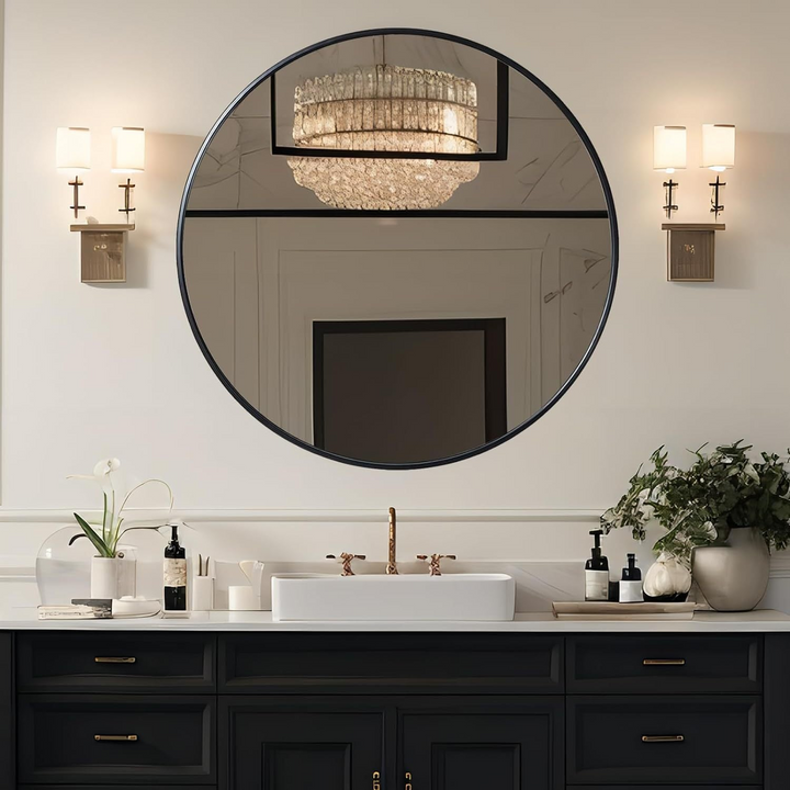 Buy farmhouse furniture Modern Farmhouse Bathroom Mirror | Round Metal Frame, 39 Inch - Modern Cottage Farmhouse Furniture