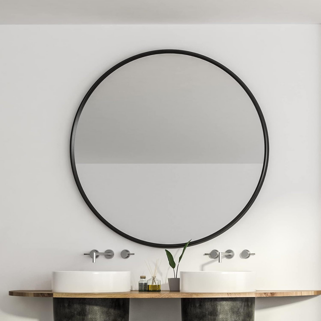 Buy farmhouse furniture Modern Farmhouse Bathroom Mirror | Round Metal Frame, 39 Inch - Modern Cottage Farmhouse Furniture