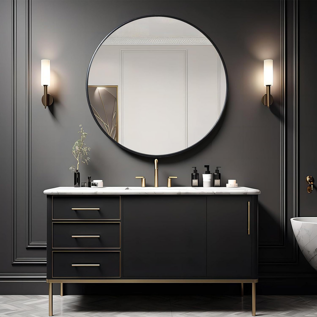 Buy farmhouse furniture Modern Farmhouse Bathroom Mirror | Round Metal Frame, 39 Inch - Modern Cottage Farmhouse Furniture