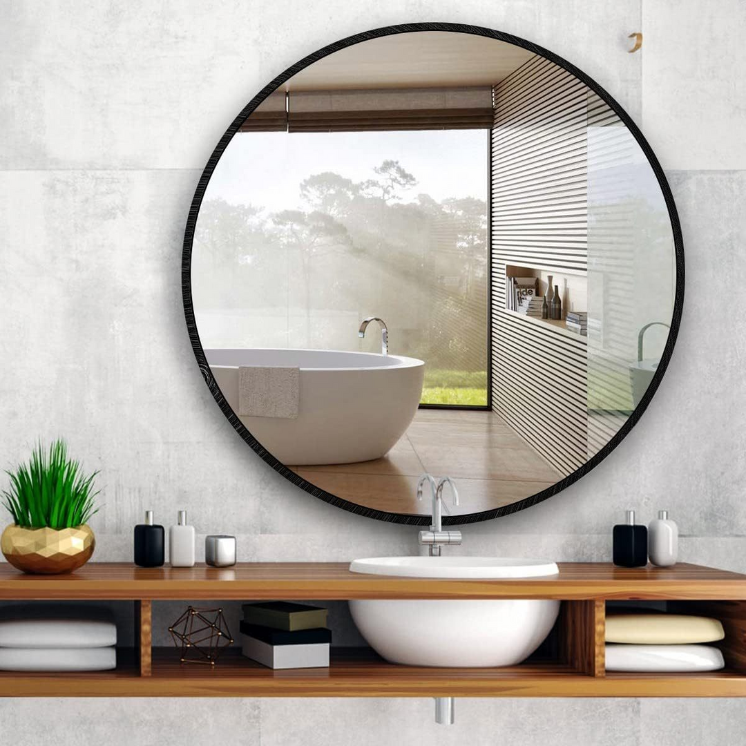 Buy farmhouse furniture Modern Farmhouse Bathroom Mirror | Round Metal Frame, 39 Inch - Modern Cottage Farmhouse Furniture