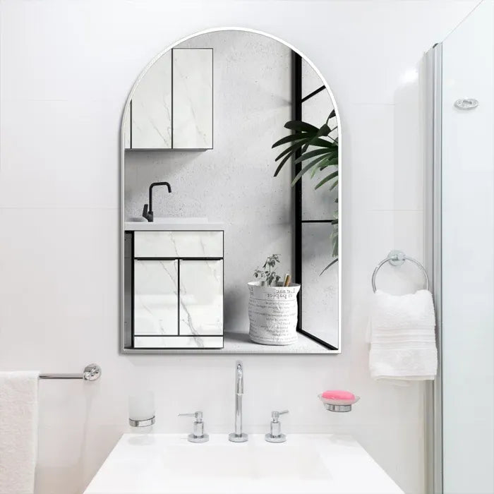 Buy farmhouse furniture Arched Bathroom Mirror | 20×30" Black Metal Frame, Wall Mounted - Modern Cottage Farmhouse Furniture