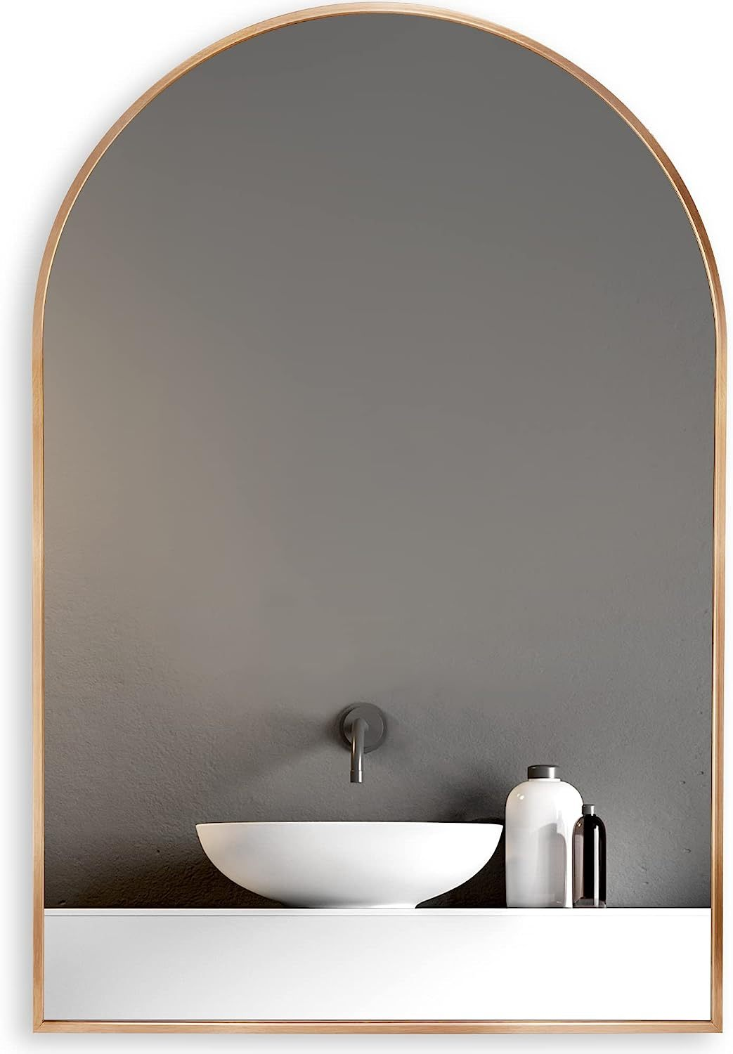 Buy farmhouse furniture Arched Bathroom Mirror | 20×30" Black Metal Frame, Wall Mounted - Modern Cottage Farmhouse Furniture