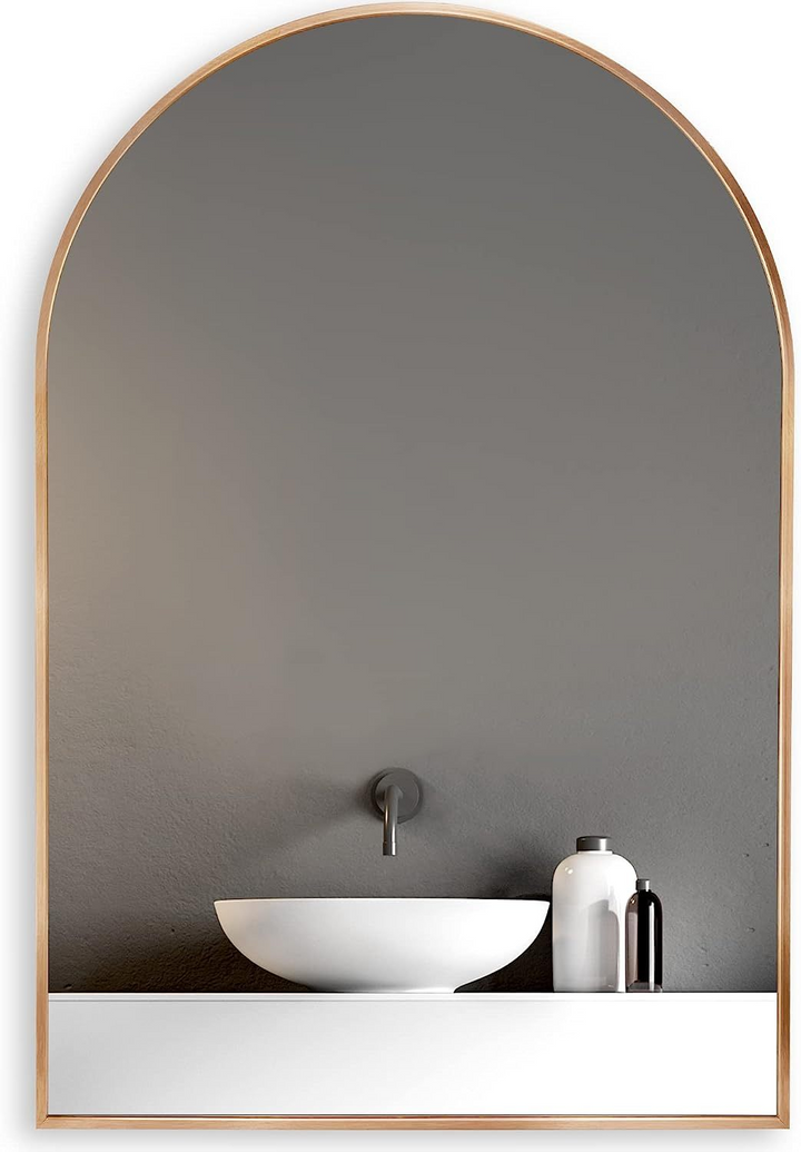 Buy farmhouse furniture Arched Bathroom Mirror | 20×30" Black Metal Frame, Wall Mounted - Modern Cottage Farmhouse Furniture