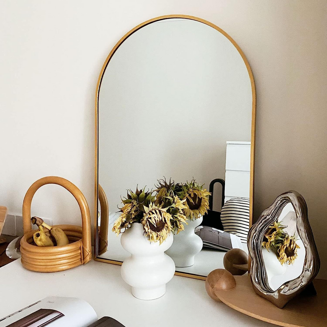 Buy farmhouse furniture Arched Bathroom Mirror | 20×30" Black Metal Frame, Wall Mounted - Modern Cottage Farmhouse Furniture