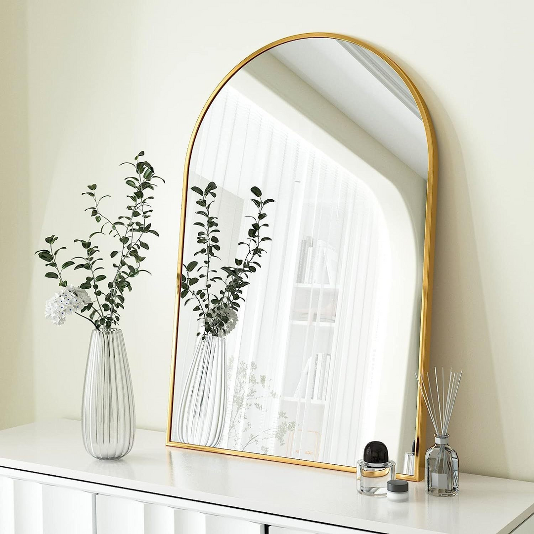 Buy farmhouse furniture Arched Bathroom Mirror | 20×30" Black Metal Frame, Wall Mounted - Modern Cottage Farmhouse Furniture