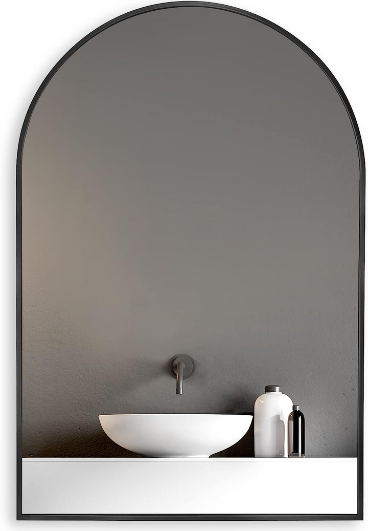Buy farmhouse furniture Arched Bathroom Mirror | 20×30" Black Metal Frame, Wall Mounted - Modern Cottage Farmhouse Furniture