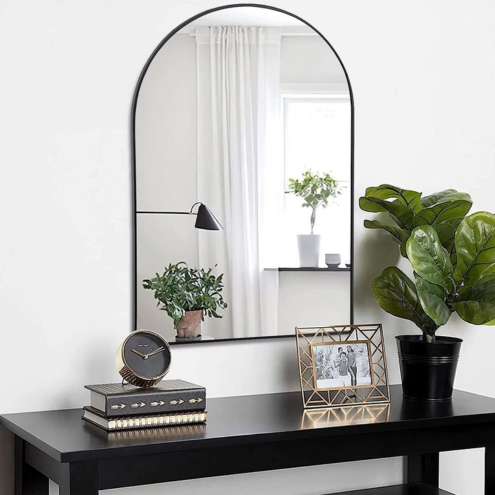 Buy farmhouse furniture Arched Bathroom Mirror | 20×30" Black Metal Frame, Wall Mounted - Modern Cottage Farmhouse Furniture