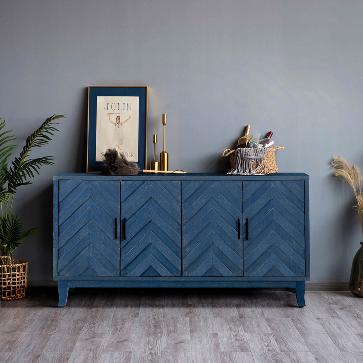 Buy farmhouse furniture Mediterranean Blue Lacquered Wooden Modern Farmhouse Buffet Cabinet Sideboard - Modern Cottage Farmhouse Furniture