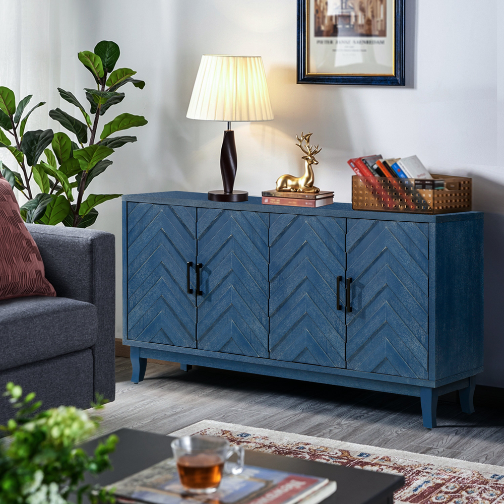 Buy farmhouse furniture Mediterranean Blue Lacquered Wooden Modern Farmhouse Buffet Cabinet Sideboard - Modern Cottage Farmhouse Furniture