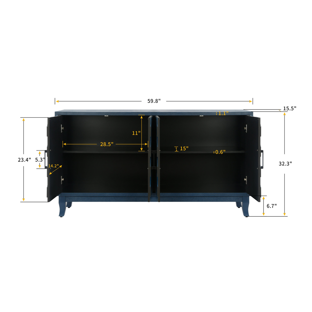 Buy farmhouse furniture Mediterranean Blue Lacquered Wooden Modern Farmhouse Buffet Cabinet Sideboard - Modern Cottage Farmhouse Furniture