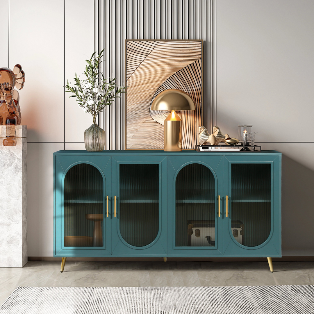 Buy farmhouse furniture Teal TV Stand for 65+ Inch TV Console with Storage Cabinet &amp; Shelves for Living Room - Modern Cottage Farmhouse Furniture