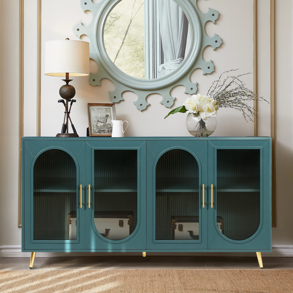 Buy farmhouse furniture Teal TV Stand for 65+ Inch TV Console with Storage Cabinet & Shelves for Living Room - Modern Cottage Farmhouse Furniture