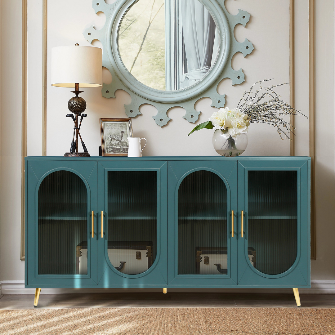 Buy farmhouse furniture Teal TV Stand for 65+ Inch TV Console with Storage Cabinet &amp; Shelves for Living Room - Modern Cottage Farmhouse Furniture