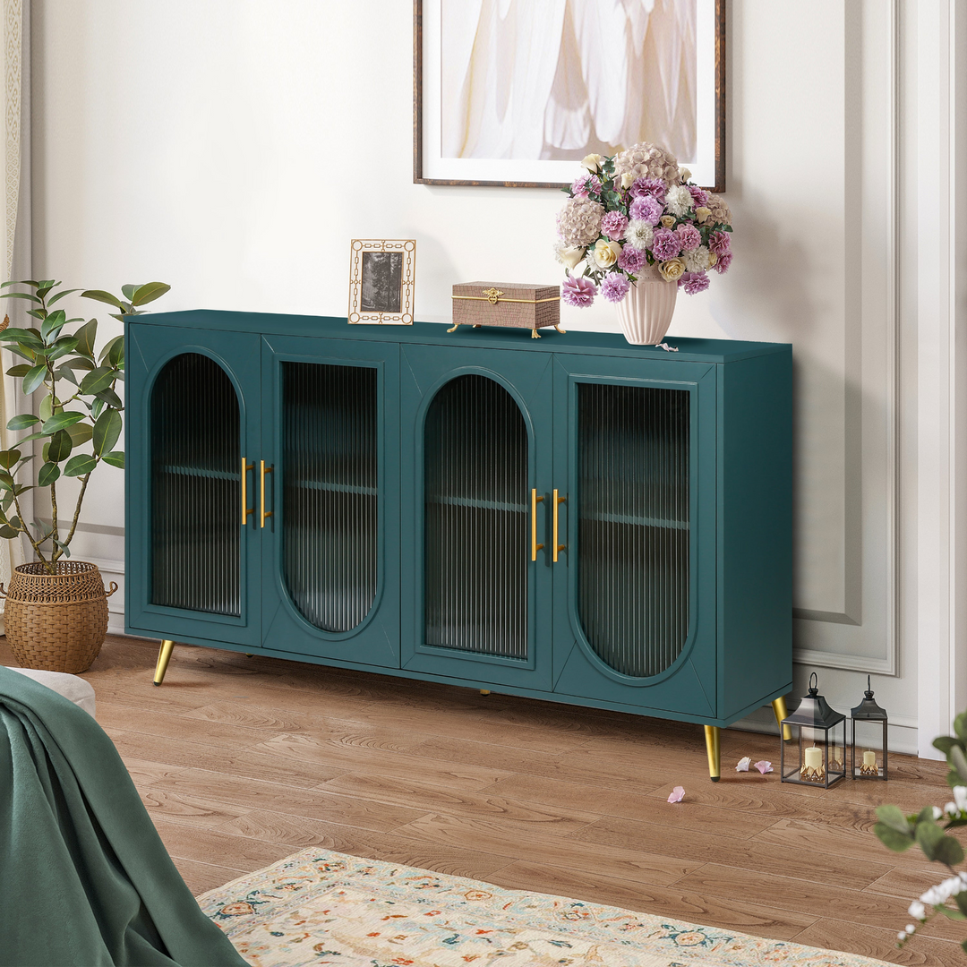 Buy farmhouse furniture Teal TV Stand for 65+ Inch TV Console with Storage Cabinet &amp; Shelves for Living Room - Modern Cottage Farmhouse Furniture