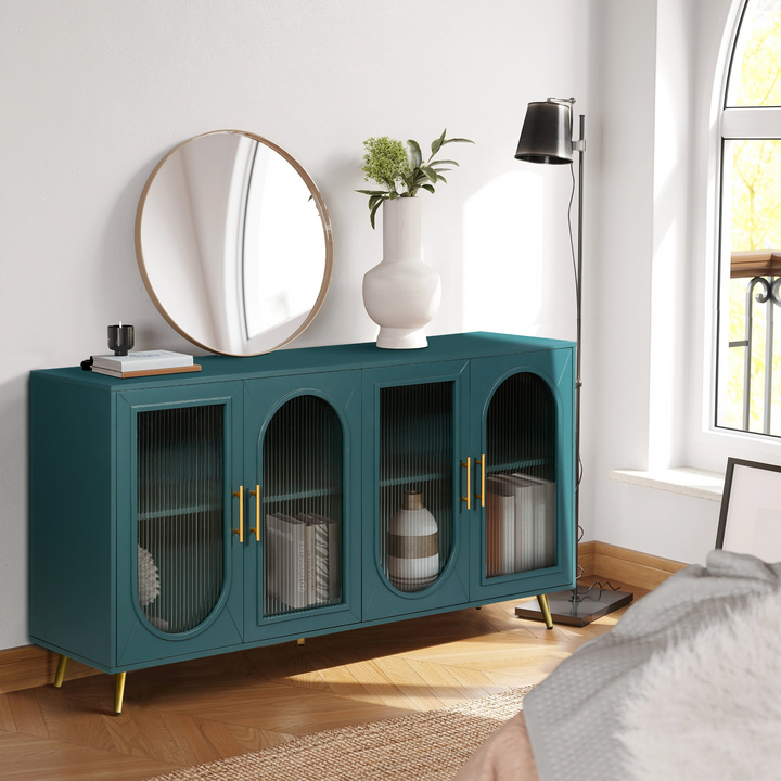 Buy farmhouse furniture Teal TV Stand for 65+ Inch TV Console with Storage Cabinet &amp; Shelves for Living Room - Modern Cottage Farmhouse Furniture
