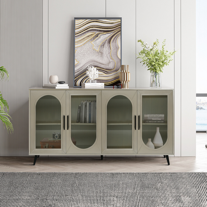 Buy farmhouse furniture Teal TV Stand for 65+ Inch TV Console with Storage Cabinet &amp; Shelves for Living Room - Modern Cottage Farmhouse Furniture