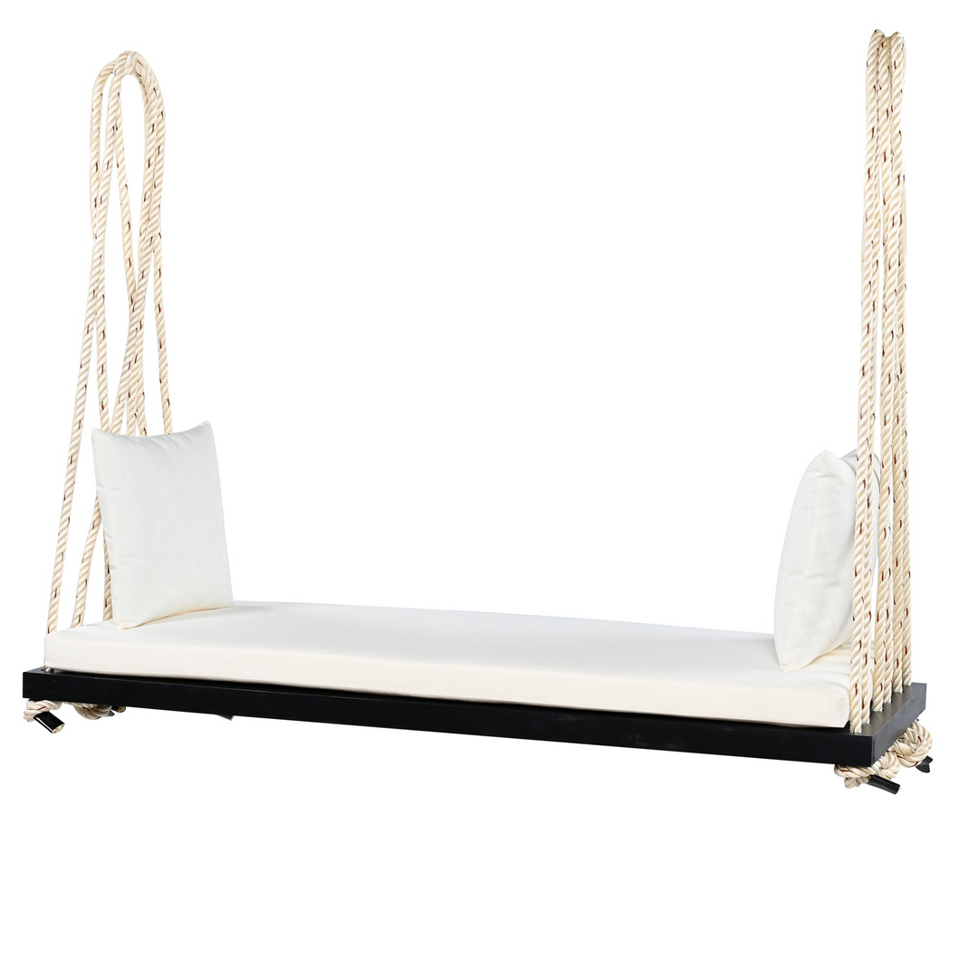 Buy farmhouse furniture Patio Wooden Swing Chair Hanging Porch Swing Bench with Cushion &amp; Pillows - Modern Cottage Farmhouse Furniture